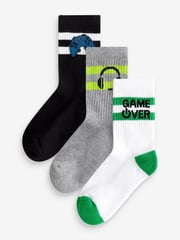 Gamer Headphone Cushioned Footbed Cotton Rich Ribbed Socks 3 Pack - Image 1 of 4