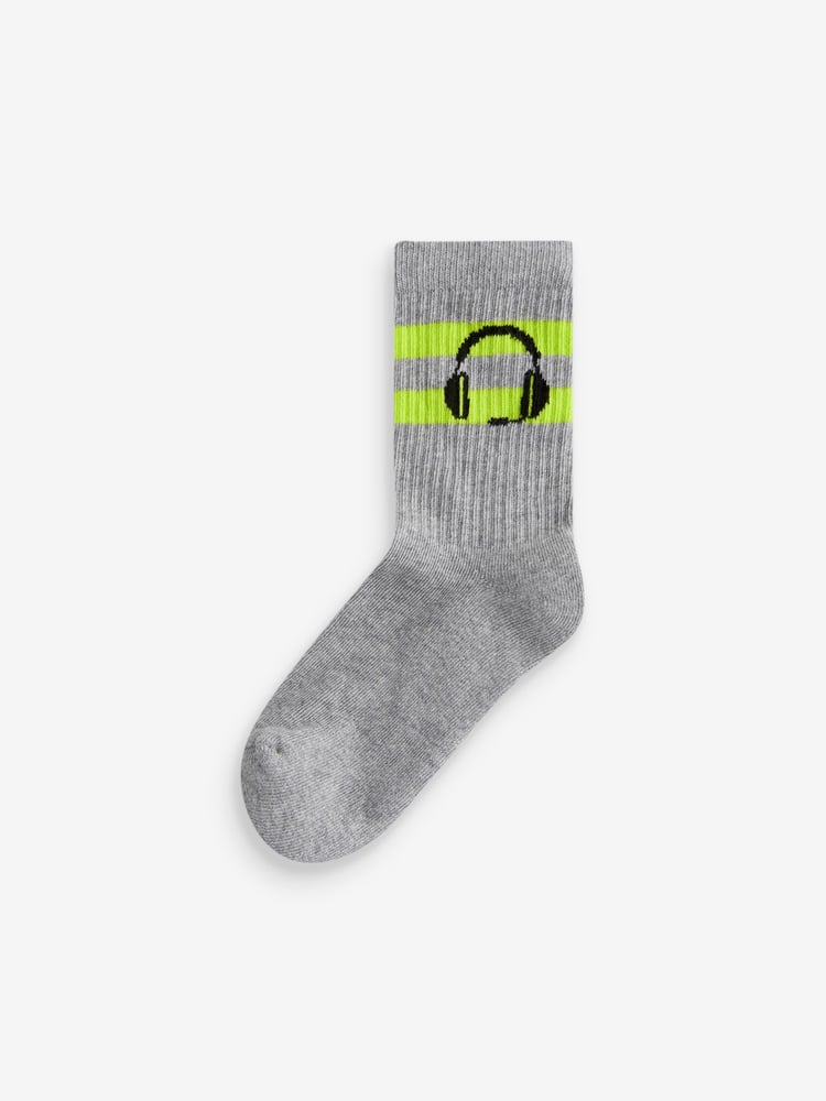 Gamer Headphone Cushioned Footbed Cotton Rich Ribbed Socks 3 Pack - Image 4 of 4