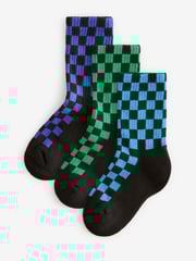 Checkerboard Cushioned Footbed Cotton Rich Ribbed Socks 3 Pack - Image 1 of 6