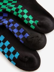Checkerboard Cushioned Footbed Cotton Rich Ribbed Socks 3 Pack - Image 6 of 6