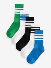 Blue/Green/White Cushioned Footbed Cotton Rich Ribbed Tipped Socks 5 Pack - Image 1 of 6