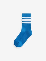 Blue/Green/White Cushioned Footbed Cotton Rich Ribbed Tipped Socks 5 Pack - Image 5 of 6