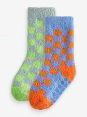 Bright Checkerboard Cosy Socks 2 Pack - Image 1 of 3