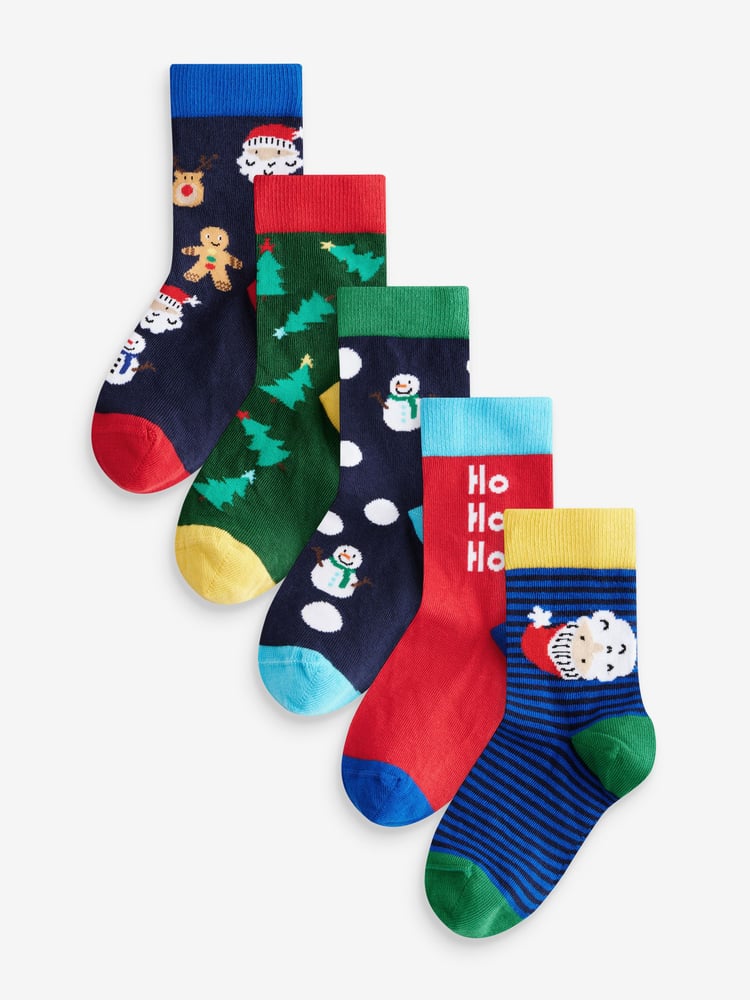 HoHoHo Character Cotton Rich Christmas Socks 5 Pack - Image 1 of 6