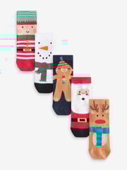 Santa Reindeer Snowman Cotton Rich Christmas Socks 5 Pack - Image 1 of 8