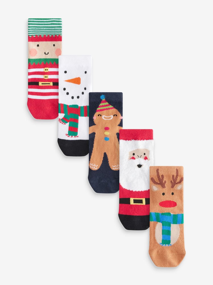 Santa Reindeer Snowman Cotton Rich Christmas Socks 5 Pack - Image 1 of 8