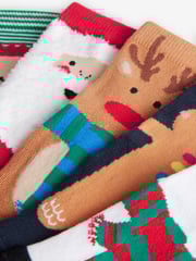 Santa Reindeer Snowman Cotton Rich Christmas Socks 5 Pack - Image 8 of 8