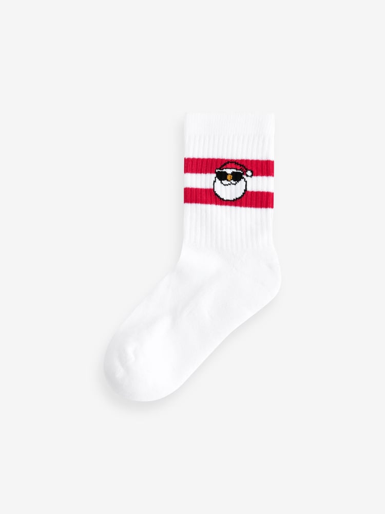 Christmas Santa Reindeer Snowman Cushioned Footbed Cotton Rich Ribbed Socks 3 Pack - Image 4 of 4