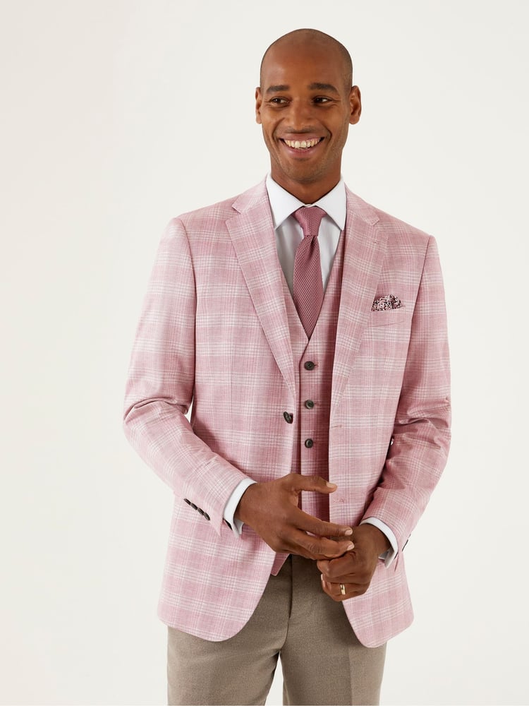 Skopes Light Coral Pink Tailored Fit Montalvo Check Jacket - Image 1 of 6