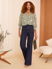 Love & Roses Grey Metallic Petite Metallic Star Ruffle Front 3/4 Sleeve Blouse - Image 3 of 4