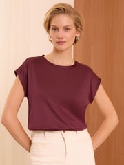 Love & Roses Burgundy Red Satin Front Jersey Back T-Shirt - Image 1 of 1