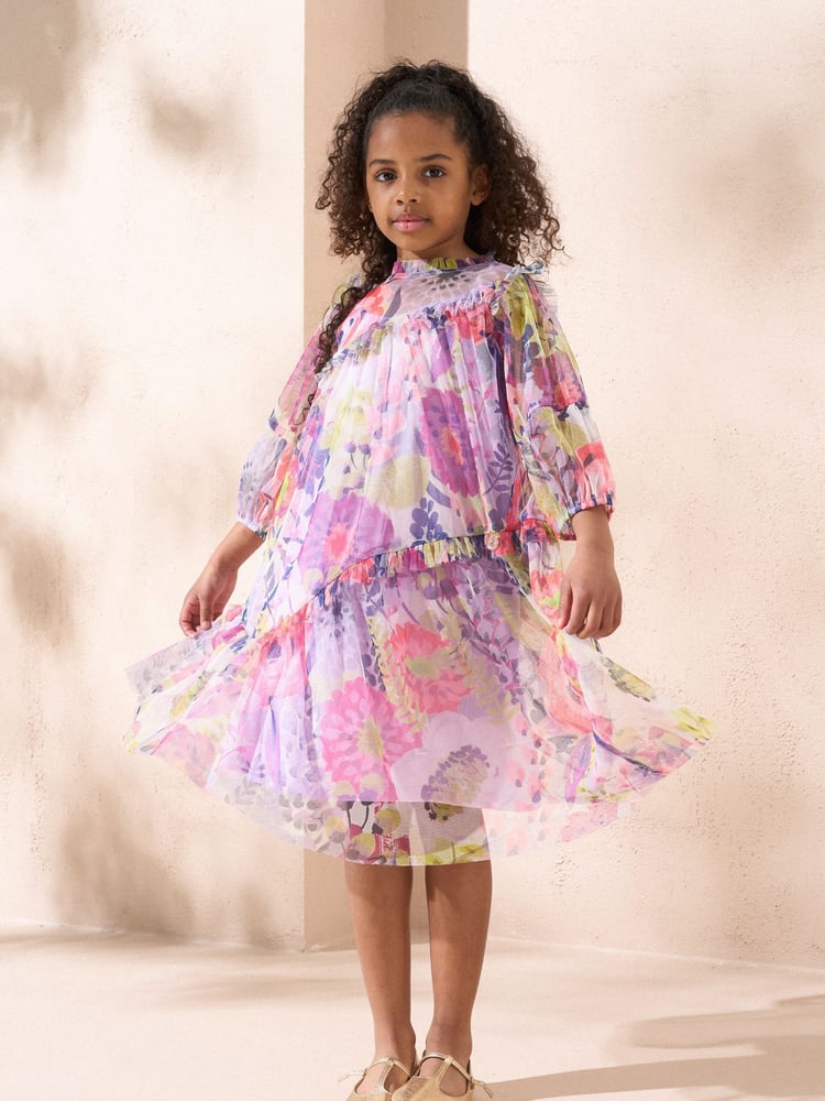 Angel & Rocket Multi Pink Eleanor Floral Print Mesh Dress - Image 1 of 5