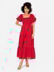 Lovedrobe Red Shirring Front Tiered Midaxi Dress With Trim Detail - Image 1 of 5
