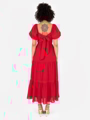 Lovedrobe Red Shirring Front Tiered Midaxi Dress With Trim Detail - Image 2 of 5