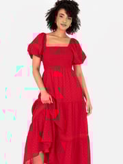Lovedrobe Red Shirring Front Tiered Midaxi Dress With Trim Detail - Image 3 of 5