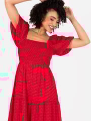 Lovedrobe Red Shirring Front Tiered Midaxi Dress With Trim Detail - Image 4 of 5