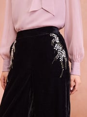 Love & Roses Black Velvet Hand Embellished Wide Leg Trouser - Image 2 of 4