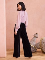 Love & Roses Black Velvet Hand Embellished Wide Leg Trouser - Image 4 of 4