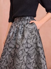 Love & Roses Silver Feather Jacquard Midi Skirt - Image 2 of 4