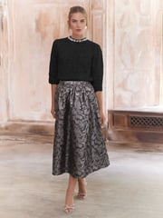 Love & Roses Silver Feather Jacquard Midi Skirt - Image 3 of 4