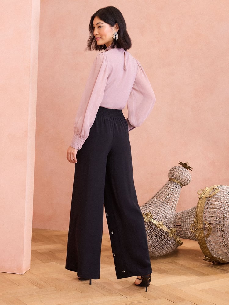 Love & Roses Black Hand Embellished Wide Leg Trouser - Image 4 of 4