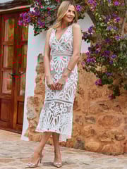 Sosandar White Lace Ruffle Hem Midi Dress - Image 3 of 5