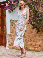 Sosandar White Lace Ruffle Hem Midi Dress - Image 5 of 5