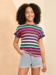 Love & Roses Blue Ombre/ Rainbow Stripe 2 Pack Crew Neck Jersey T-Shirt (5-16yrs) - Image 2 of 7