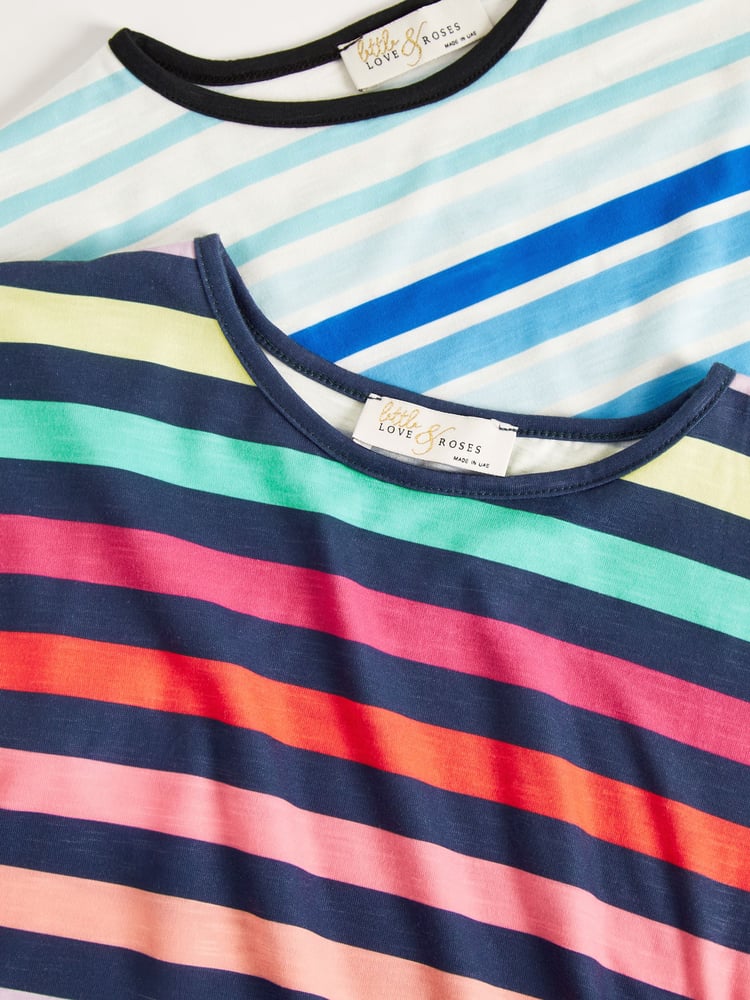 Love & Roses Blue Ombre/ Rainbow Stripe 2 Pack Crew Neck Jersey T-Shirt (5-16yrs) - Image 7 of 7