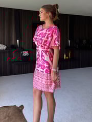 Girl In Mind Pink Allegra Pink Border Print Mini Dress - Image 2 of 4