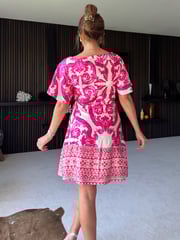 Girl In Mind Pink Allegra Pink Border Print Mini Dress - Image 3 of 4