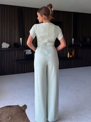 Girl In Mind Pistachio Bridget Twist Front Split Arm Jumpsuit - Image 3 of 4