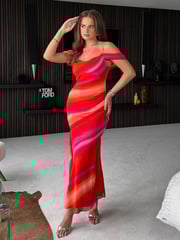 Girl In Mind Pink Julia Sunset Orange Midi Dress - Image 1 of 4