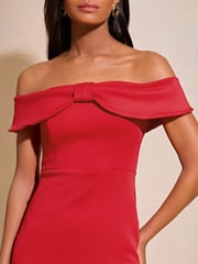 Lipsy Red Bow Bardot Bodycon Midi Dress - Image 4 of 4