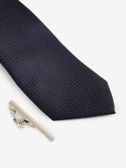 Dark Blue Textured Tie And Clip Set - Image 2 of 3