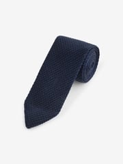 Navy Blue Knitted Silk Tie With Point - Image 1 of 3