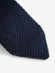 Navy Blue Knitted Silk Tie With Point - Image 2 of 3