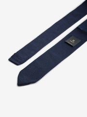 Navy Blue Knitted Silk Tie With Point - Image 3 of 3