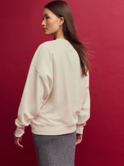 Ecru/Silver Christmas Sparkle Sequin Front Bow Graphic Crew Neck Sweatshirt - Image 2 of 8