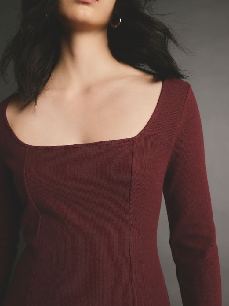 Burgundy Red Cosy Soft Touch Midi Length Long Sleeve Dress - Image 2 of 4 Burgundy Red Cosy Soft Touch Midi Length Long Sleeve Dress - Image 2 of 4