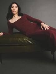 Burgundy Red Cosy Soft Touch Midi Length Long Sleeve Dress - Image 4 of 4