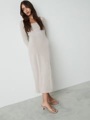 Neutral Cosy Soft Touch Midi Length Long Sleeve Dress - Image 1 of 5