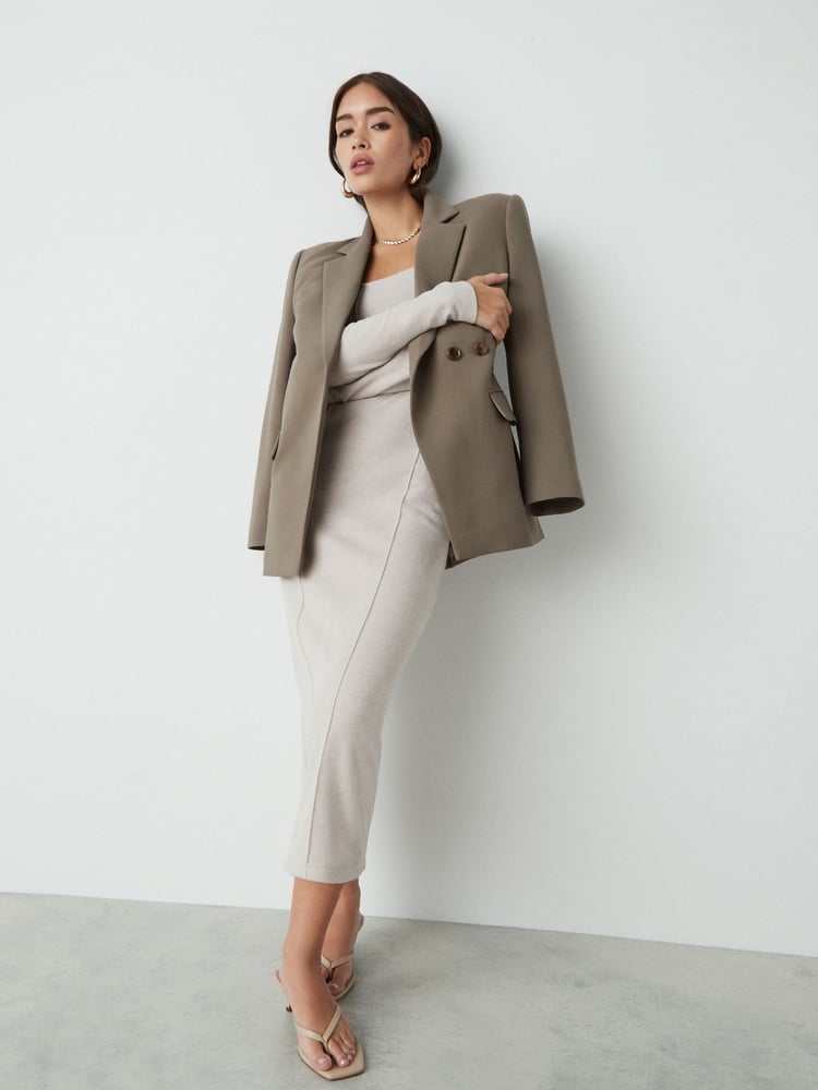 Neutral Cosy Soft Touch Midi Length Long Sleeve Dress - Image 2 of 5 Neutral Cosy Soft Touch Midi Length Long Sleeve Dress - Image 2 of 5