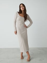 Neutral Cosy Soft Touch Midi Length Long Sleeve Dress - Image 3 of 5