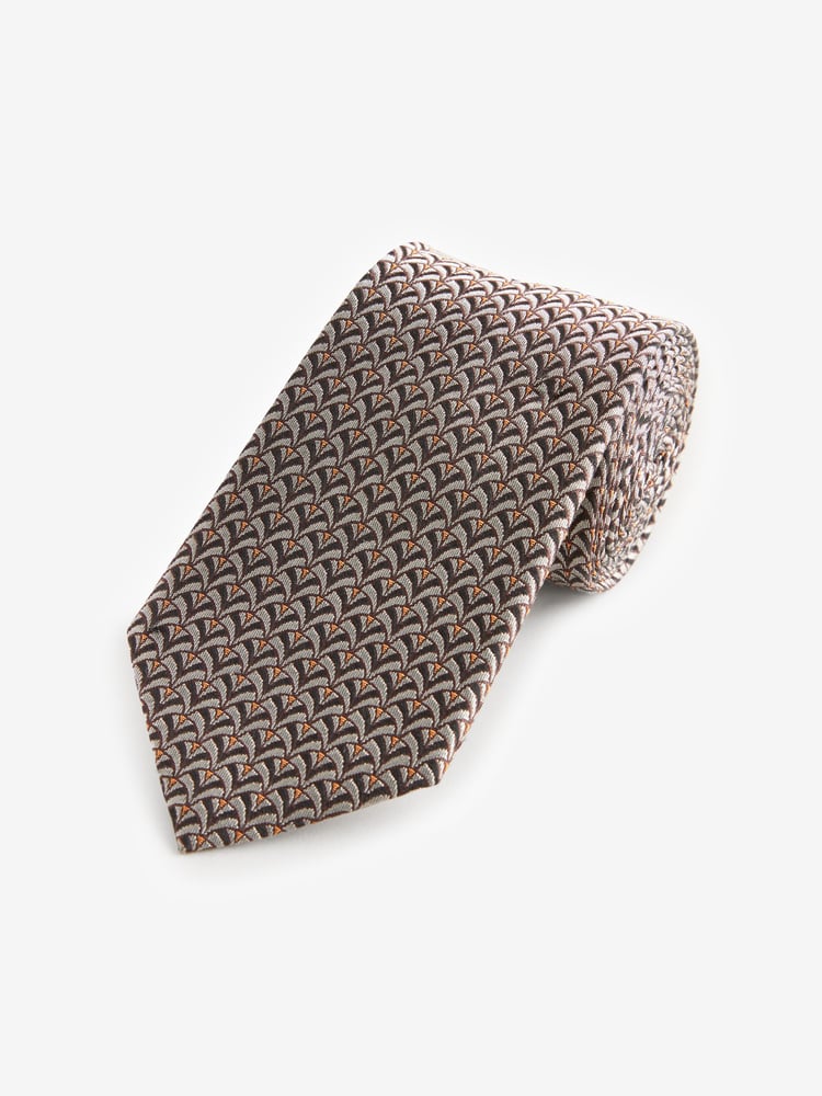 Neutral Brown Geometric Silk Design Tie - Image 1 of 3