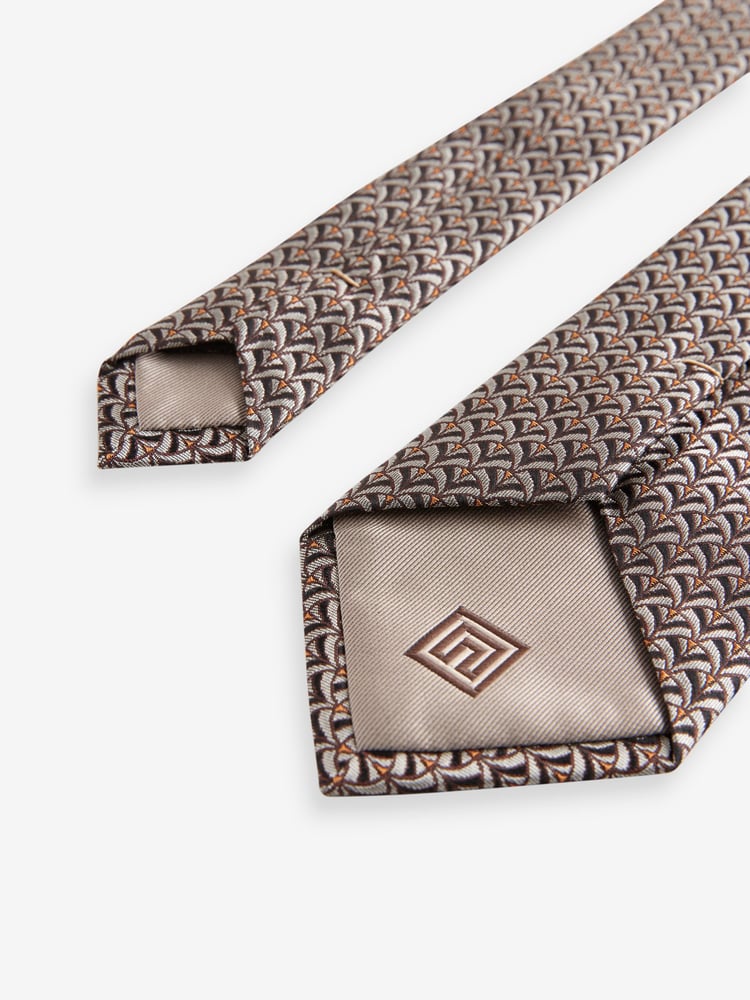 Neutral Brown Geometric Silk Design Tie - Image 2 of 3