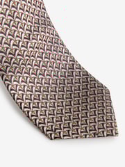 Neutral Brown Geometric Silk Design Tie - Image 3 of 3