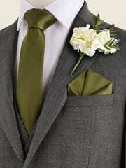 Moss Green Silk Tie And Pocket Square Set - Image 1 of 7