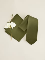 Moss Green Silk Tie And Pocket Square Set - Image 2 of 7