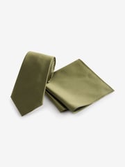 Moss Green Silk Tie And Pocket Square Set - Image 3 of 7